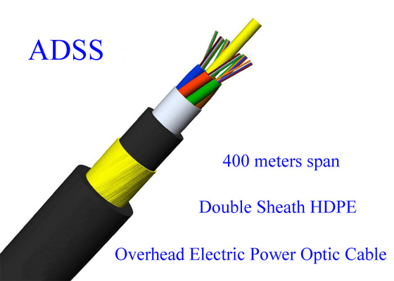 Пядь 400M кабеля G652D 48B1.3 11KN оптического волокна ADSS бронированная 13.4mm HDPE PE 48 ядров